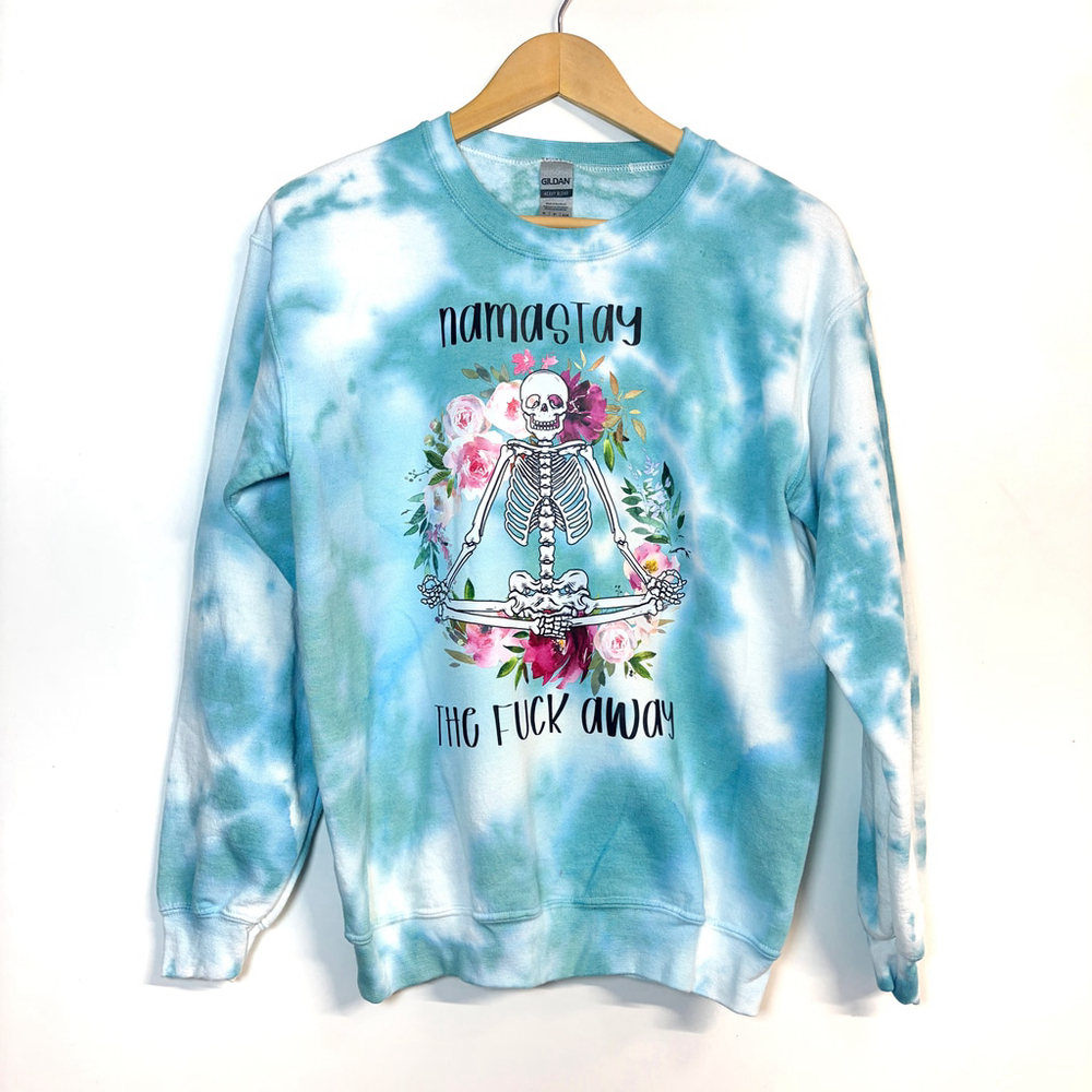 Funny Sweatshirt Yoga Women's Gildan Blue White Tie-Dye Namastay Sweatshirt S